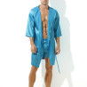 MenSexyWear Peignoir effet satiné Long Slit Bleu Turquoise